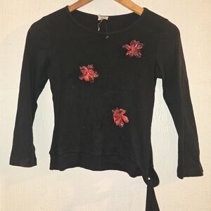 Black Top with Red Floral Accents